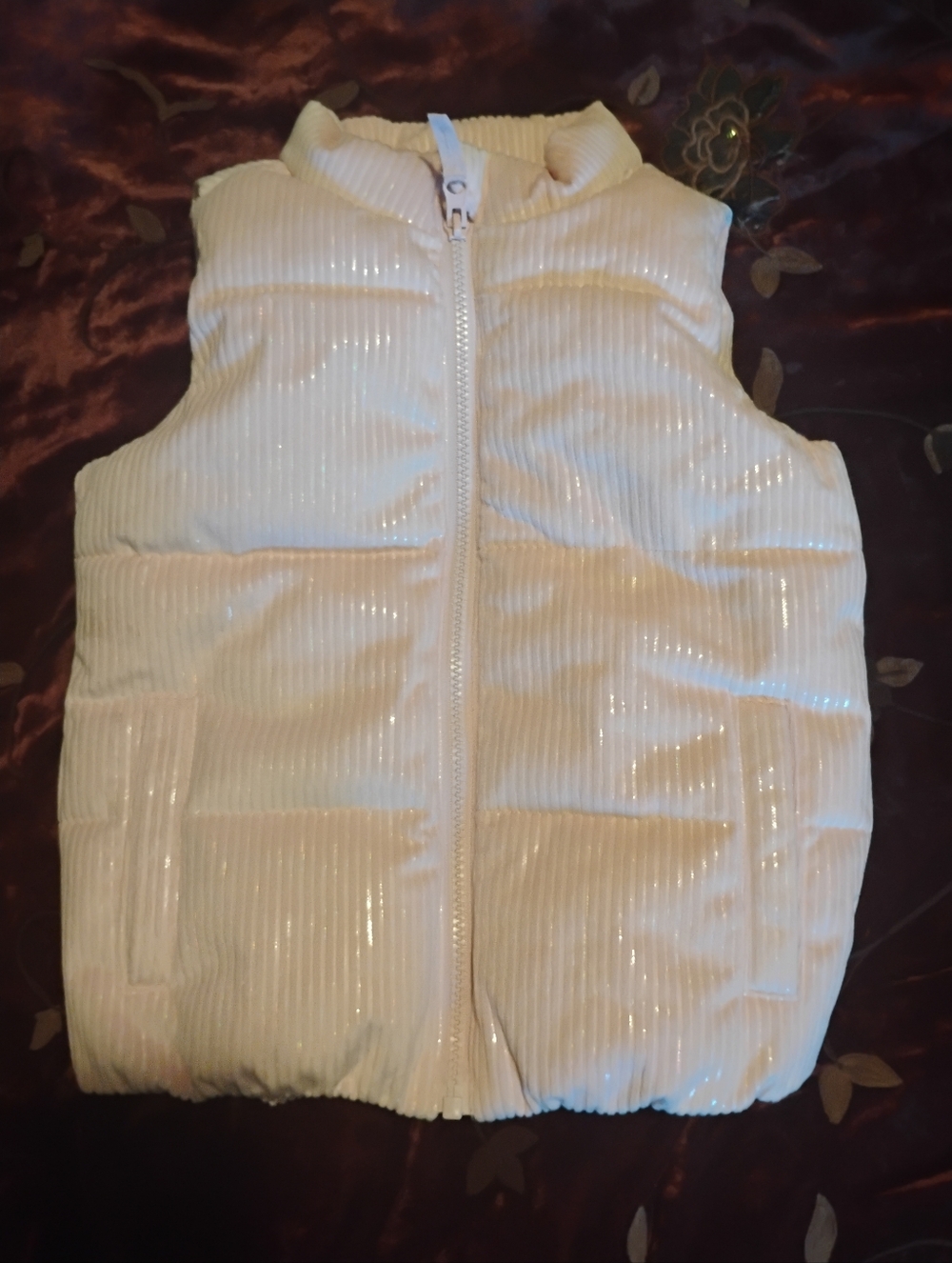 Okie Dokie Toddler Girls Iridescent Corduroy Puffer Vest, Pink - 4T